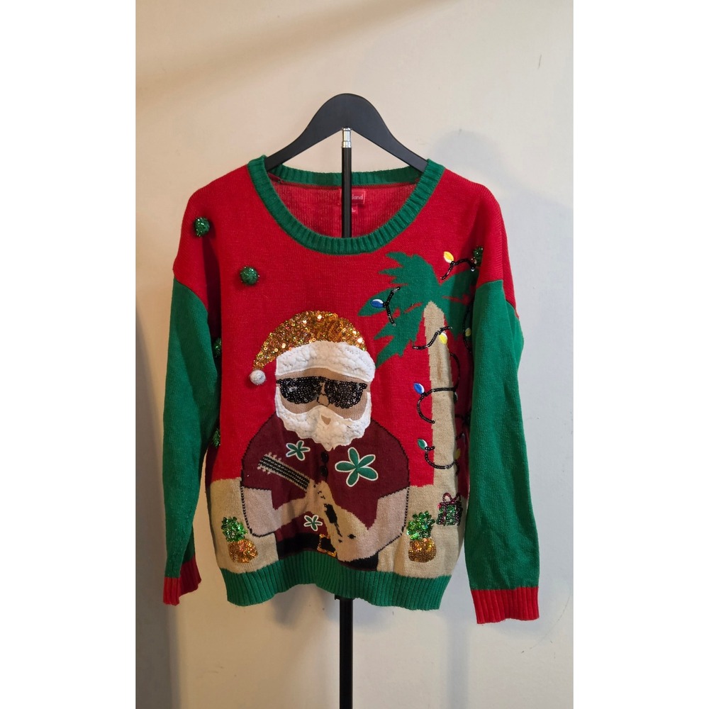 Joyland Vacation Santa Sweater Women's Size Large Green Red